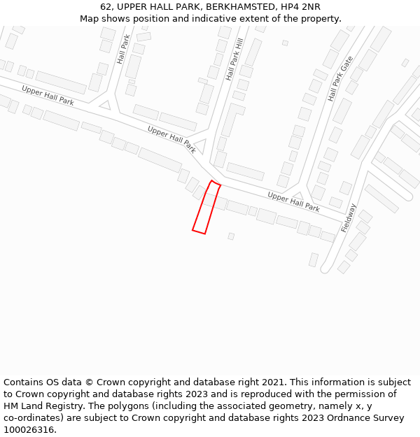 62, UPPER HALL PARK, BERKHAMSTED, HP4 2NR: Location map and indicative extent of plot