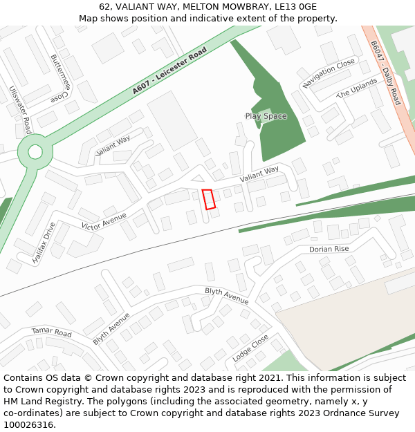 62, VALIANT WAY, MELTON MOWBRAY, LE13 0GE: Location map and indicative extent of plot