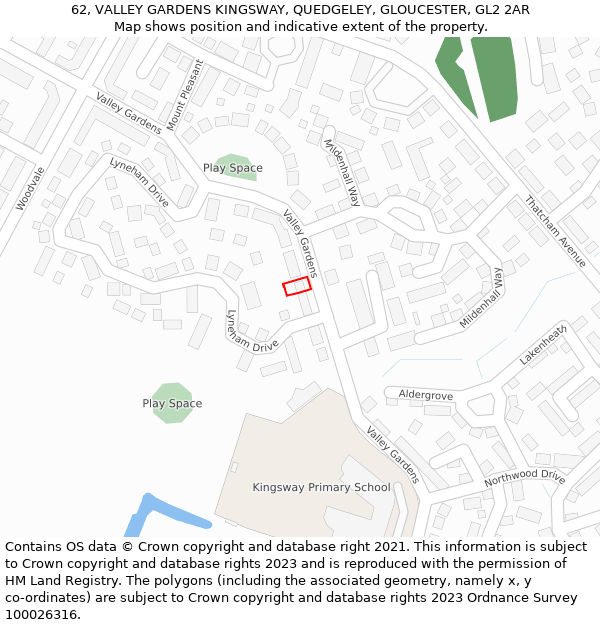 62, VALLEY GARDENS KINGSWAY, QUEDGELEY, GLOUCESTER, GL2 2AR: Location map and indicative extent of plot