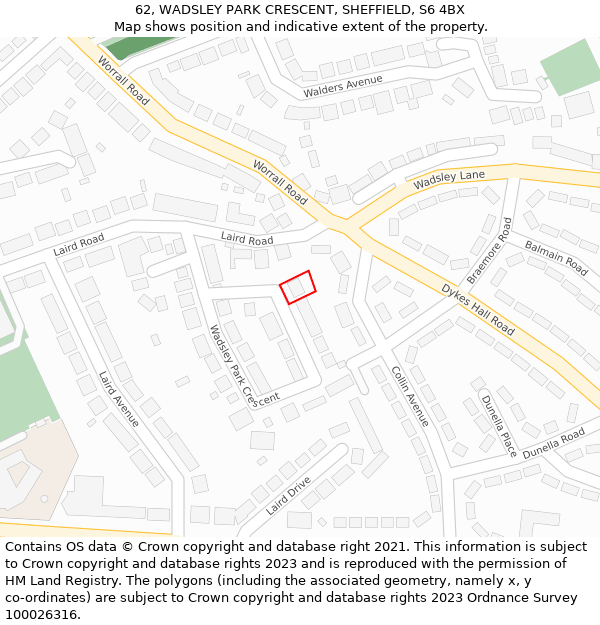 62, WADSLEY PARK CRESCENT, SHEFFIELD, S6 4BX: Location map and indicative extent of plot