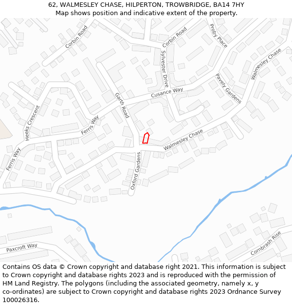 62, WALMESLEY CHASE, HILPERTON, TROWBRIDGE, BA14 7HY: Location map and indicative extent of plot