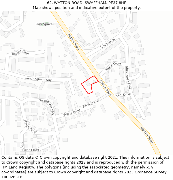 62, WATTON ROAD, SWAFFHAM, PE37 8HF: Location map and indicative extent of plot