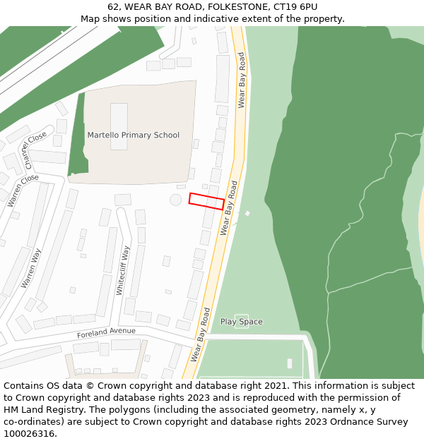 62, WEAR BAY ROAD, FOLKESTONE, CT19 6PU: Location map and indicative extent of plot