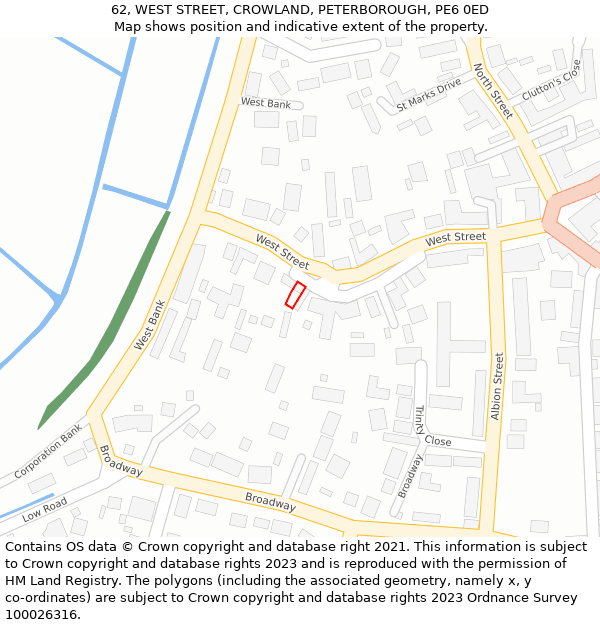 62, WEST STREET, CROWLAND, PETERBOROUGH, PE6 0ED: Location map and indicative extent of plot