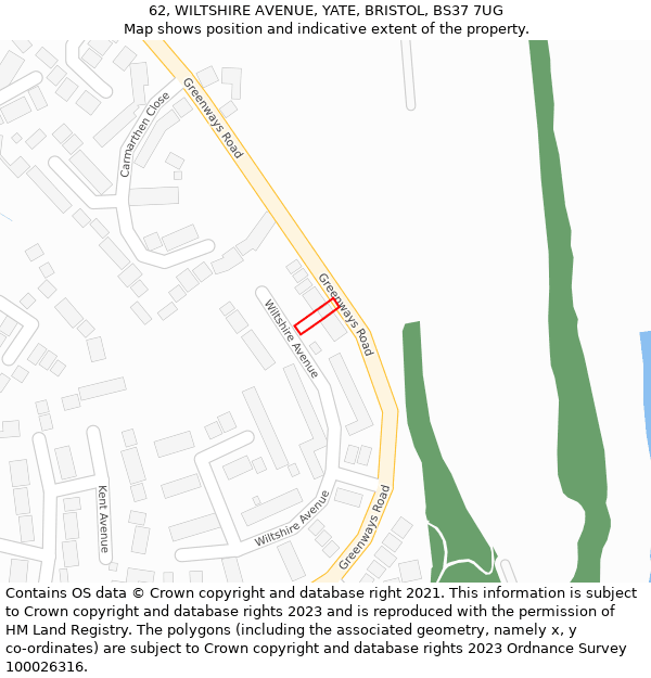 62, WILTSHIRE AVENUE, YATE, BRISTOL, BS37 7UG: Location map and indicative extent of plot