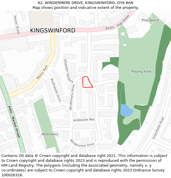62, WINDERMERE DRIVE, KINGSWINFORD, DY6 8AN: Location map and indicative extent of plot