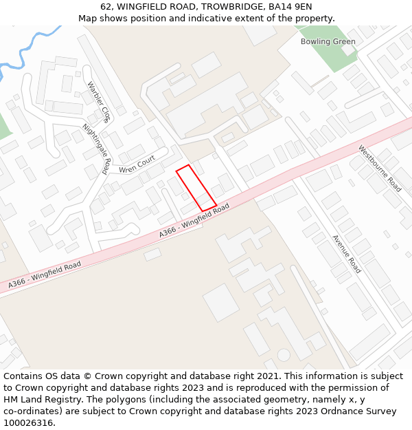 62, WINGFIELD ROAD, TROWBRIDGE, BA14 9EN: Location map and indicative extent of plot