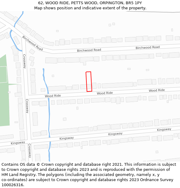 62, WOOD RIDE, PETTS WOOD, ORPINGTON, BR5 1PY: Location map and indicative extent of plot