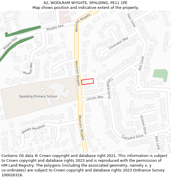 62, WOOLRAM WYGATE, SPALDING, PE11 1PE: Location map and indicative extent of plot