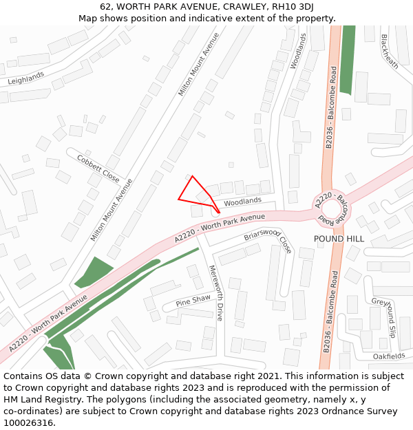 62, WORTH PARK AVENUE, CRAWLEY, RH10 3DJ: Location map and indicative extent of plot