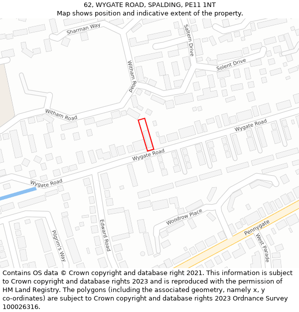 62, WYGATE ROAD, SPALDING, PE11 1NT: Location map and indicative extent of plot