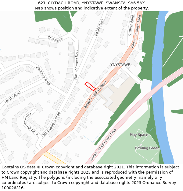 621, CLYDACH ROAD, YNYSTAWE, SWANSEA, SA6 5AX: Location map and indicative extent of plot