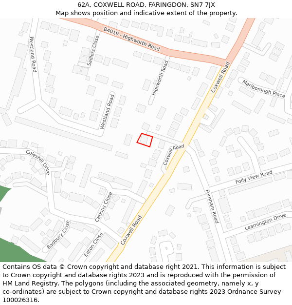 62A, COXWELL ROAD, FARINGDON, SN7 7JX: Location map and indicative extent of plot