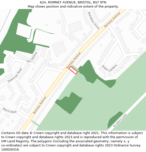 62A, ROMNEY AVENUE, BRISTOL, BS7 9TN: Location map and indicative extent of plot