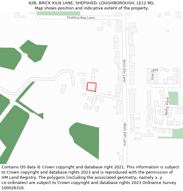 62B, BRICK KILN LANE, SHEPSHED, LOUGHBOROUGH, LE12 9EL: Location map and indicative extent of plot
