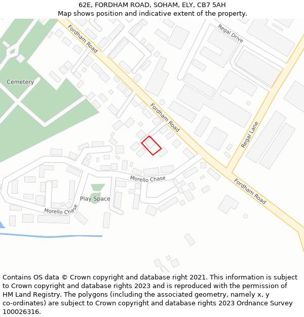 62E, FORDHAM ROAD, SOHAM, ELY, CB7 5AH: Location map and indicative extent of plot