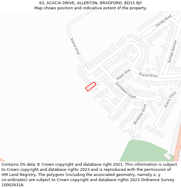63, ACACIA DRIVE, ALLERTON, BRADFORD, BD15 9JY: Location map and indicative extent of plot