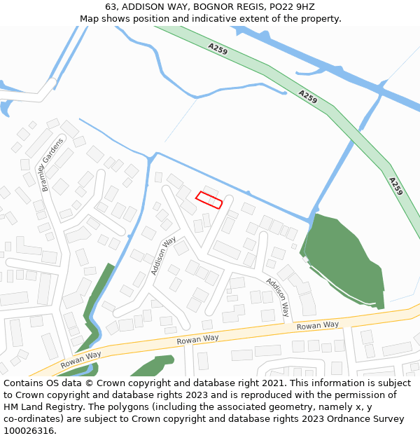 63, ADDISON WAY, BOGNOR REGIS, PO22 9HZ: Location map and indicative extent of plot