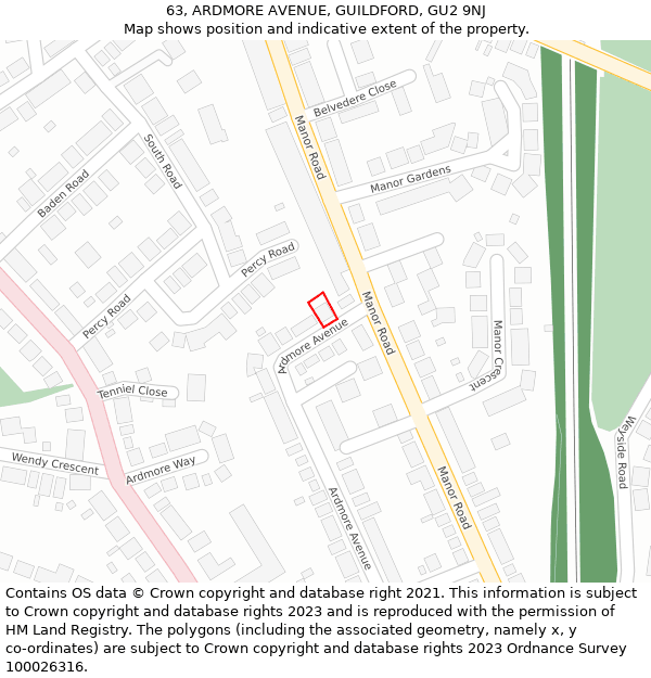 63, ARDMORE AVENUE, GUILDFORD, GU2 9NJ: Location map and indicative extent of plot