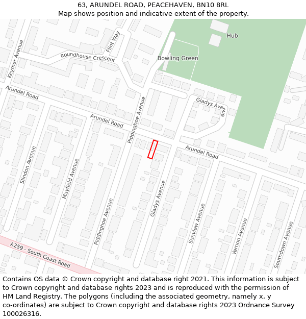 63, ARUNDEL ROAD, PEACEHAVEN, BN10 8RL: Location map and indicative extent of plot