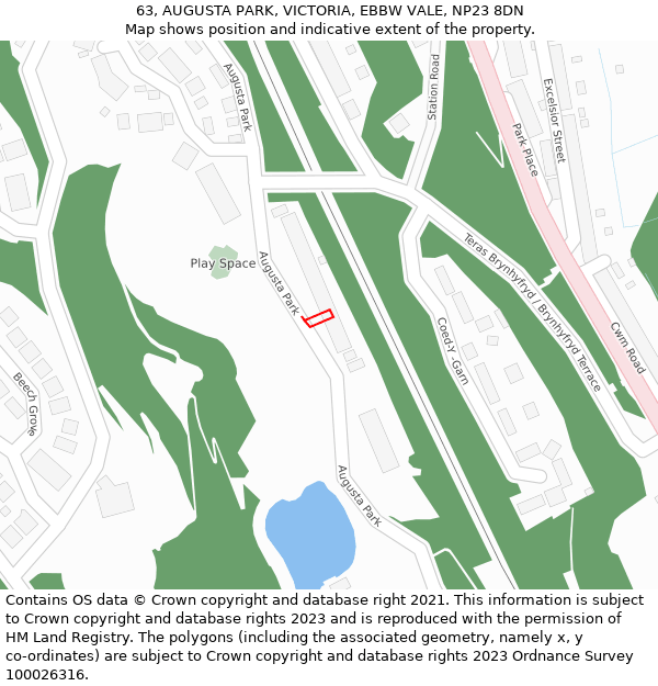 63, AUGUSTA PARK, VICTORIA, EBBW VALE, NP23 8DN: Location map and indicative extent of plot