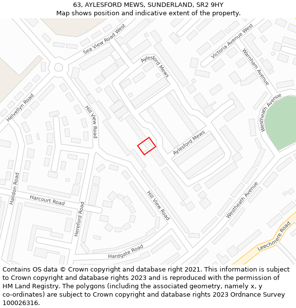 63, AYLESFORD MEWS, SUNDERLAND, SR2 9HY: Location map and indicative extent of plot