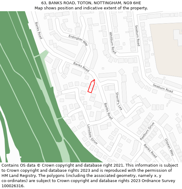 63, BANKS ROAD, TOTON, NOTTINGHAM, NG9 6HE: Location map and indicative extent of plot