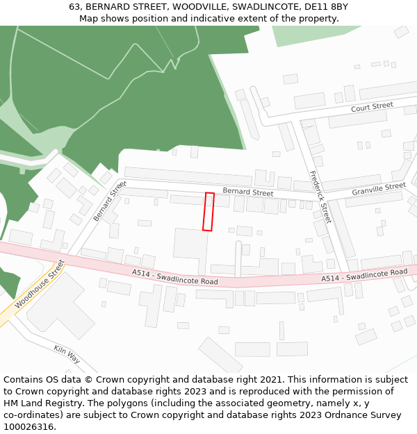 63, BERNARD STREET, WOODVILLE, SWADLINCOTE, DE11 8BY: Location map and indicative extent of plot