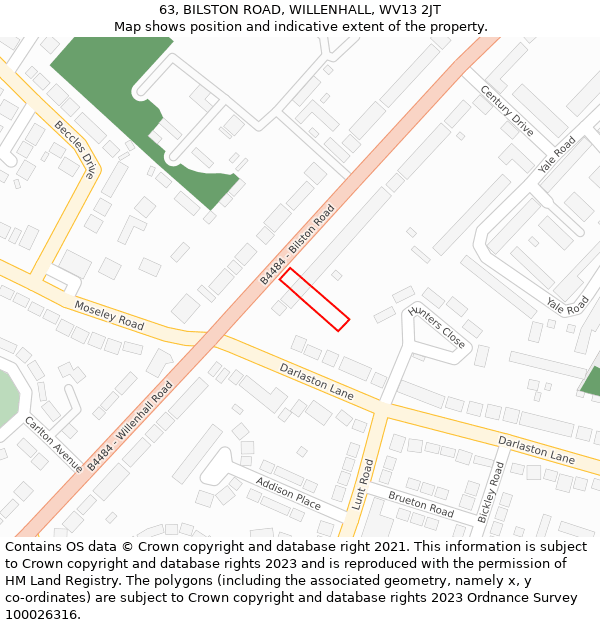 63, BILSTON ROAD, WILLENHALL, WV13 2JT: Location map and indicative extent of plot