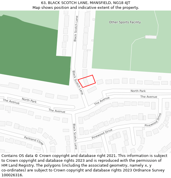 63, BLACK SCOTCH LANE, MANSFIELD, NG18 4JT: Location map and indicative extent of plot