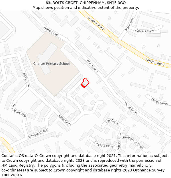 63, BOLTS CROFT, CHIPPENHAM, SN15 3GQ: Location map and indicative extent of plot