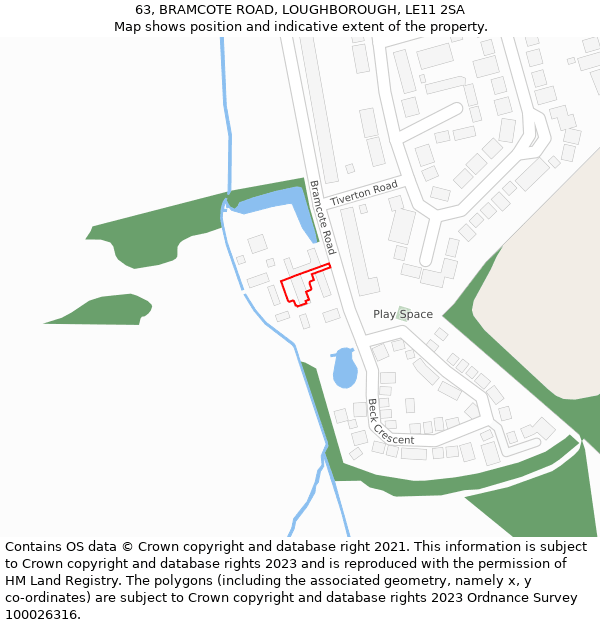 63, BRAMCOTE ROAD, LOUGHBOROUGH, LE11 2SA: Location map and indicative extent of plot