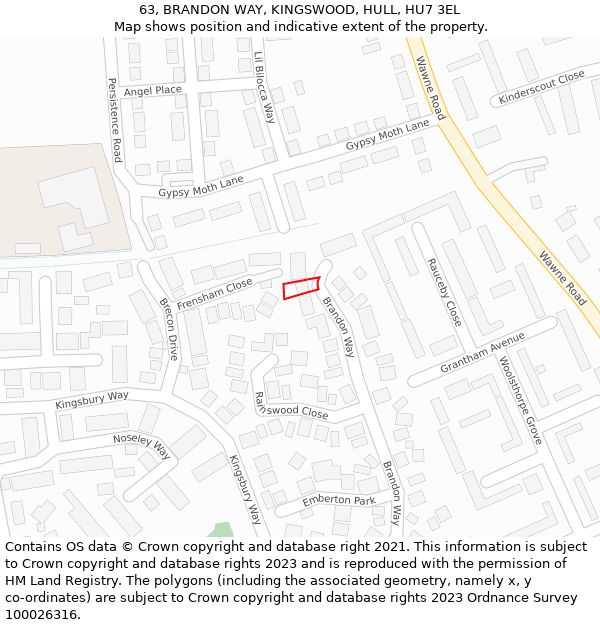 63, BRANDON WAY, KINGSWOOD, HULL, HU7 3EL: Location map and indicative extent of plot