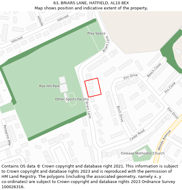 63, BRIARS LANE, HATFIELD, AL10 8EX: Location map and indicative extent of plot