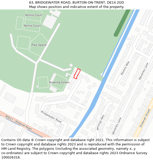 63, BRIDGEWATER ROAD, BURTON-ON-TRENT, DE14 2GD: Location map and indicative extent of plot