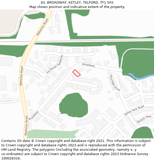 63, BROADWAY, KETLEY, TELFORD, TF1 5AS: Location map and indicative extent of plot