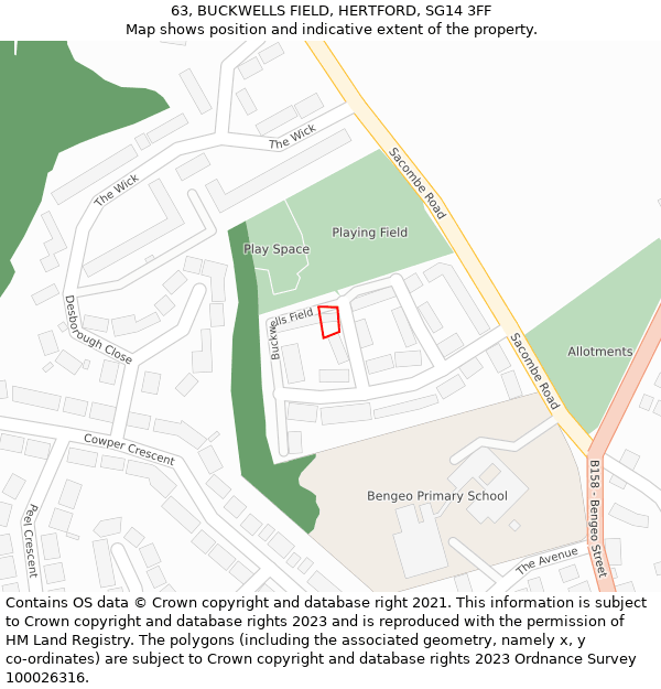 63, BUCKWELLS FIELD, HERTFORD, SG14 3FF: Location map and indicative extent of plot