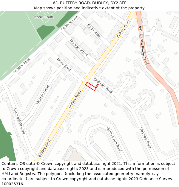 63, BUFFERY ROAD, DUDLEY, DY2 8EE: Location map and indicative extent of plot