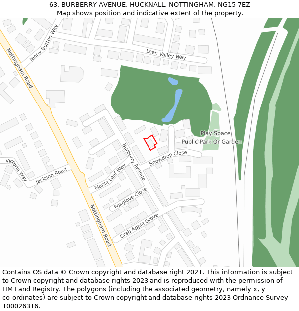 63, BURBERRY AVENUE, HUCKNALL, NOTTINGHAM, NG15 7EZ: Location map and indicative extent of plot