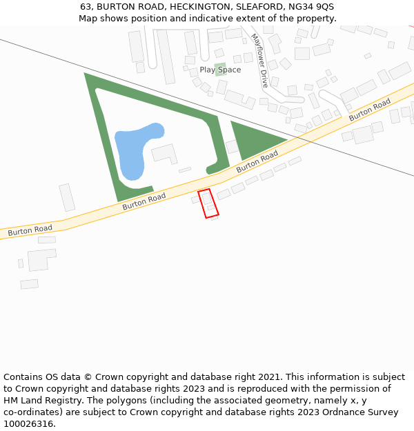 63, BURTON ROAD, HECKINGTON, SLEAFORD, NG34 9QS: Location map and indicative extent of plot