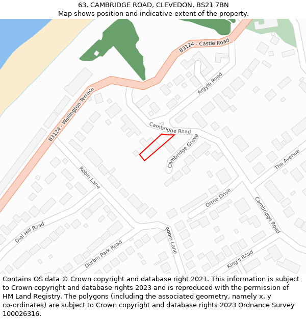 63, CAMBRIDGE ROAD, CLEVEDON, BS21 7BN: Location map and indicative extent of plot