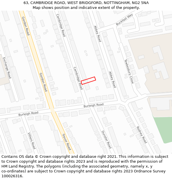 63, CAMBRIDGE ROAD, WEST BRIDGFORD, NOTTINGHAM, NG2 5NA: Location map and indicative extent of plot