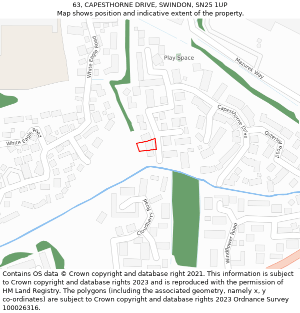 63, CAPESTHORNE DRIVE, SWINDON, SN25 1UP: Location map and indicative extent of plot