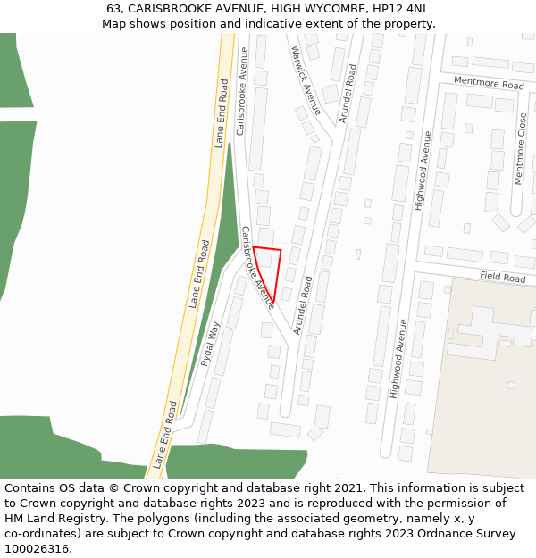 63, CARISBROOKE AVENUE, HIGH WYCOMBE, HP12 4NL: Location map and indicative extent of plot