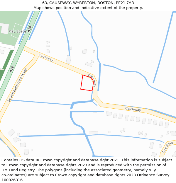 63, CAUSEWAY, WYBERTON, BOSTON, PE21 7AR: Location map and indicative extent of plot