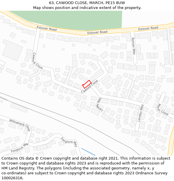 63, CAWOOD CLOSE, MARCH, PE15 8UW: Location map and indicative extent of plot