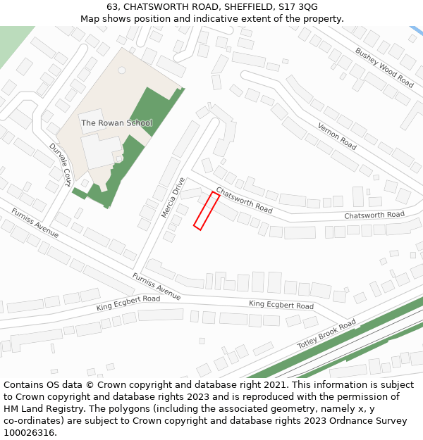 63, CHATSWORTH ROAD, SHEFFIELD, S17 3QG: Location map and indicative extent of plot