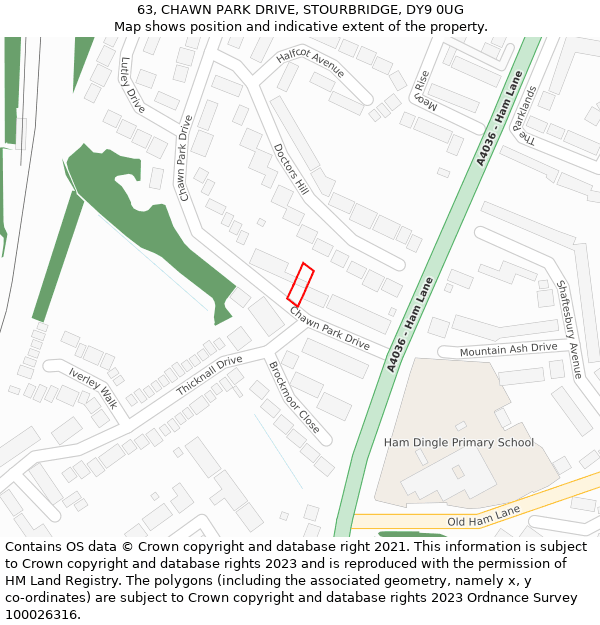 63, CHAWN PARK DRIVE, STOURBRIDGE, DY9 0UG: Location map and indicative extent of plot