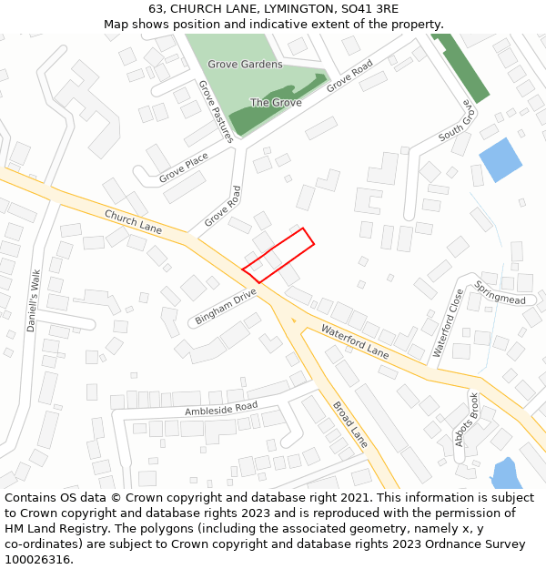 63, CHURCH LANE, LYMINGTON, SO41 3RE: Location map and indicative extent of plot