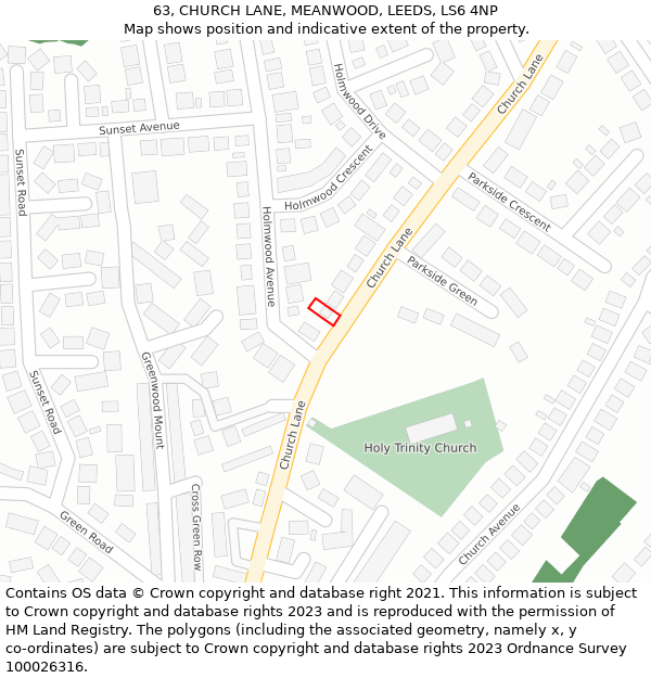 63, CHURCH LANE, MEANWOOD, LEEDS, LS6 4NP: Location map and indicative extent of plot
